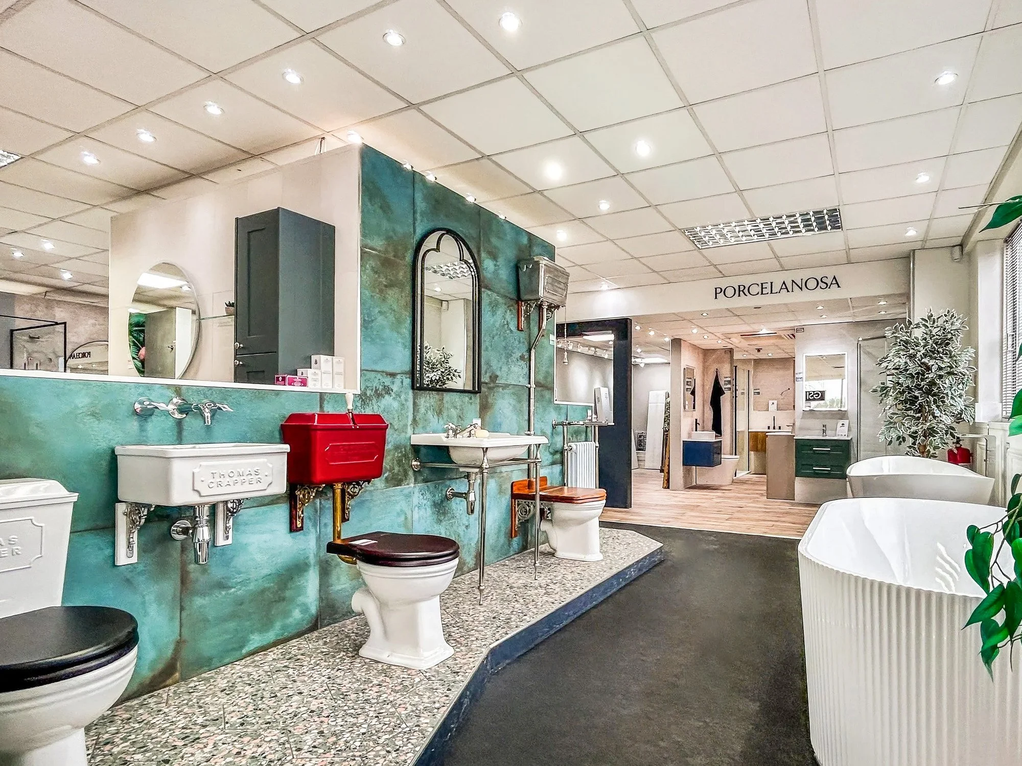 Thomas Crapper bathroom showroom display at Island Bathrooms in Salisbury featuring heritage sanitaryware and traditional bathroom suites.