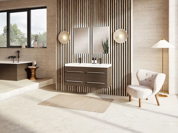 Scandinavian Bathroom Design with Wood Slatted Feature Wall | Island Bathrooms